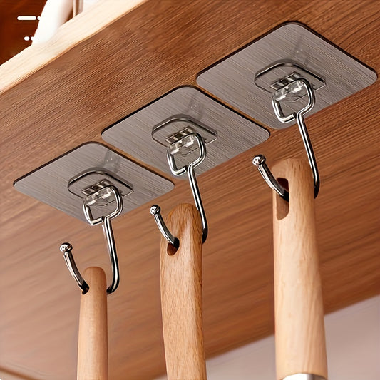 5PcsPunching-free Hook, Super Strong Self-adhesive Wall-mounted Hanging Hook, Kitchen Toilet Bathroom Universal Transparent Sticky Hook, Non-marking Sticky Hook, Suction Cup Hook, Household Accessories