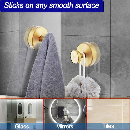4pcs Golden Suction Cup Hooks for Shower – Easy Install Removable Towel and Robe Hooks for Bathroom Glass, Walls, and Smooth Surfaces – Stylish Metal Design with Textured Grip, Bathroom Accessories