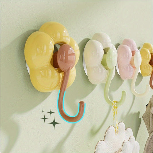 3pcs Bohemian Sunflower Suction Cup Hooks - No Drill Traceless Wall Hooks, Strong Adhesive Durable Plastic Multi-Purpose for Kitchen Bathroom Living Room, Vibrant Yellow Pink Green Flower Decor, Utility Hooks