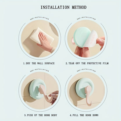Candy-colored Suction Cup Hook, No-drilling Hook, Strong Load-bearing Capacity, Suitable for Behind Doors, Kitchens, Bathrooms, Multi-functional Wall-mounted Traceless Adhesive Hook