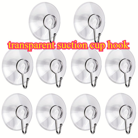 10pcs, Transparent PVC Suction Cup with Metal Hook, Removable Suction Cup Hook, Bathroom Shower Walls, Windows, Glass Doors And Other Hanging A Variety Of Small Ornaments, Utility Hooks
