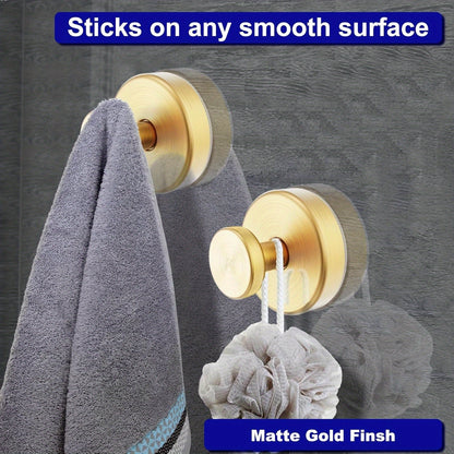 4pcs Golden Suction Cup Hooks for Shower – Easy Install Removable Towel and Robe Hooks for Bathroom Glass, Walls, and Smooth Surfaces – Stylish Metal Design with Textured Grip, Bathroom Accessories